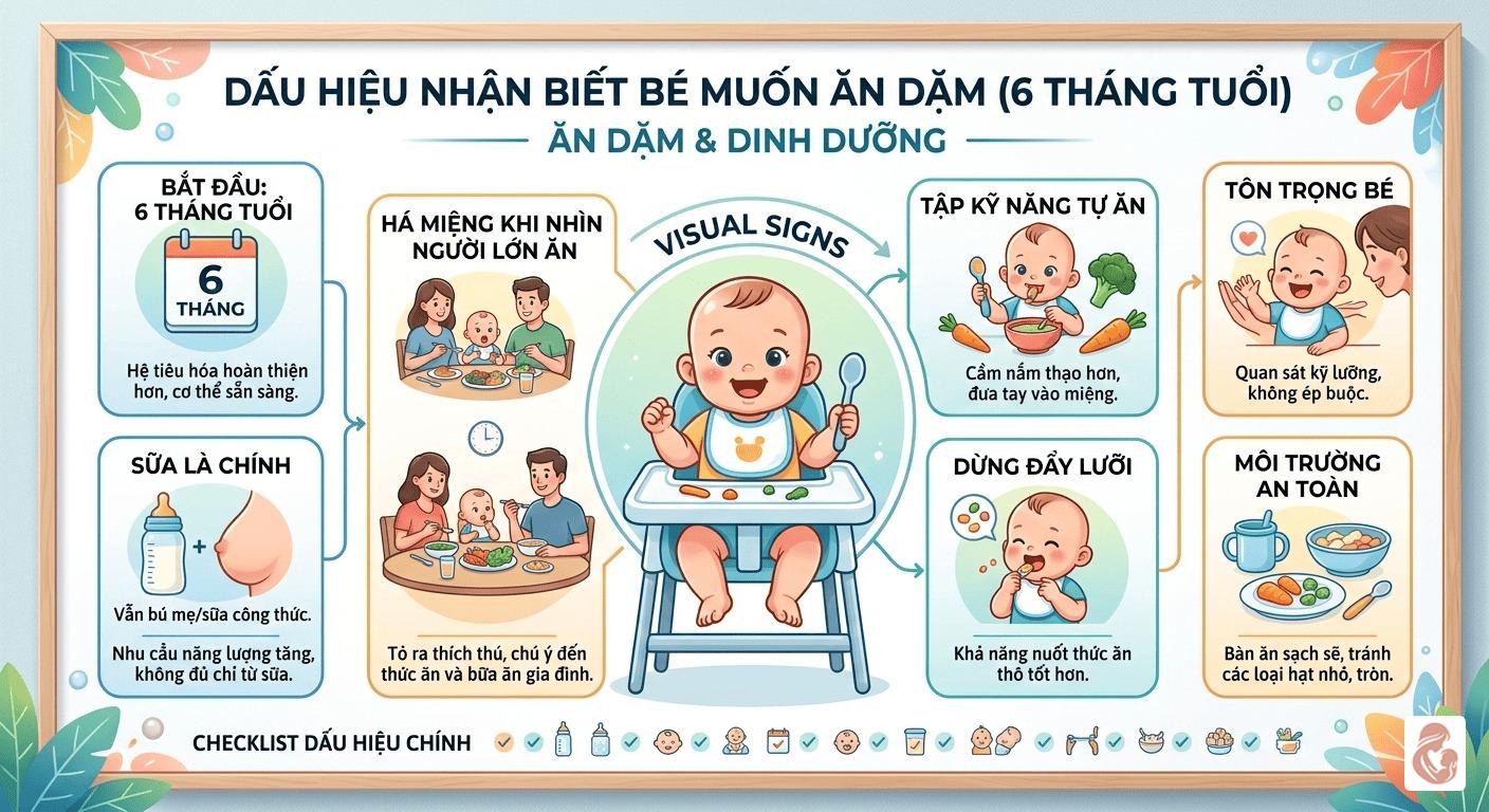 bảng dấu hiệu nhận biết bé muốn ăn dặm