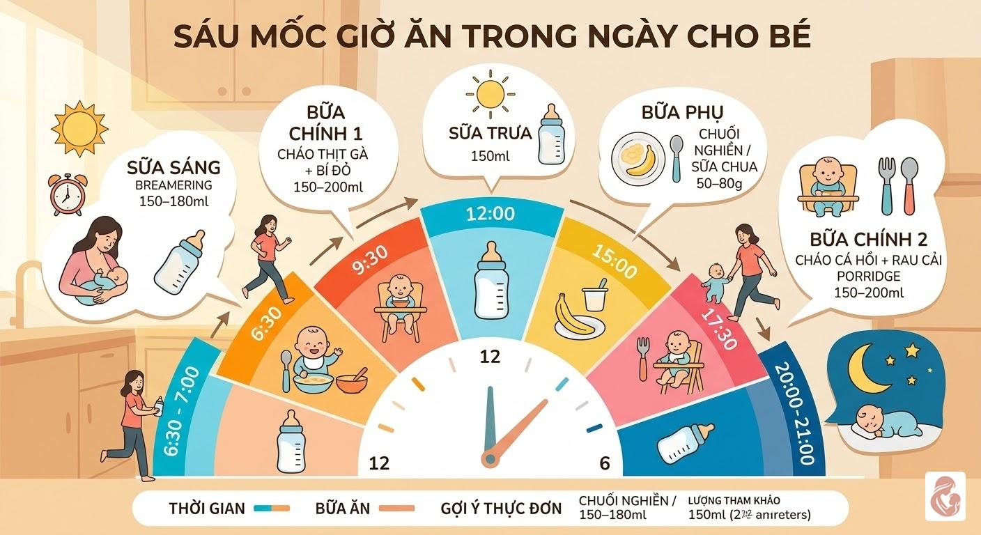 Bảng lịch ăn dặm cho bé 7 tháng trong ngày