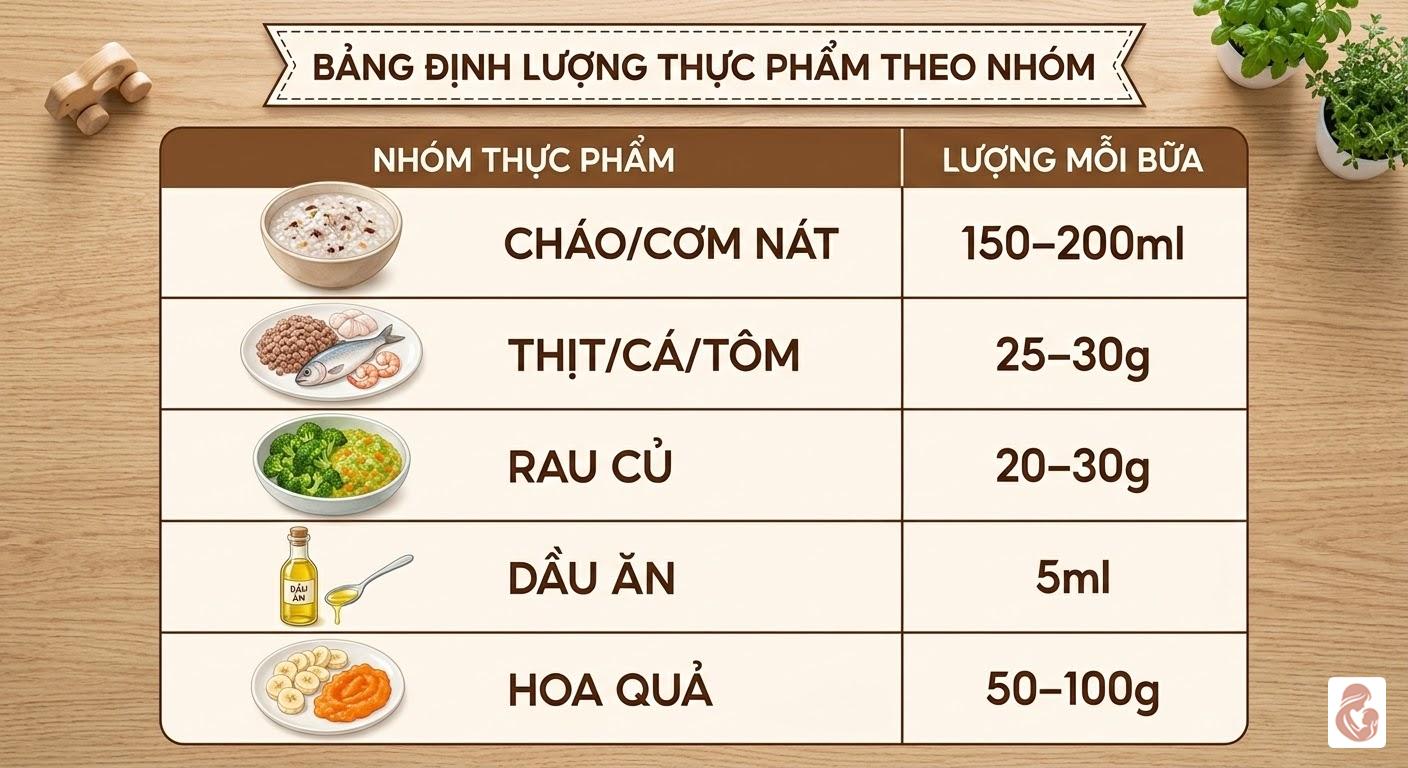 Bảng lượng ăn dặm cho bé 8 tháng