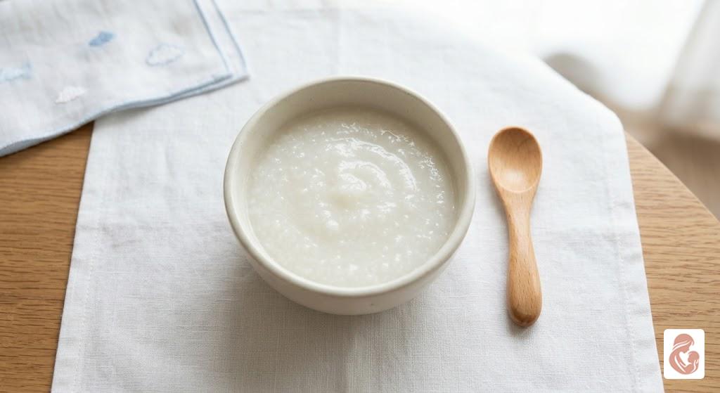 Bé 6 tháng ăn cháo loãng rây mịn