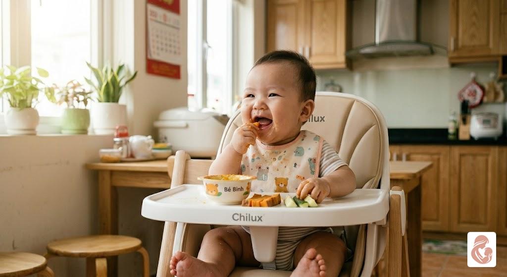 Bé 6 tháng ăn dặm vui vẻ và tự nhiên