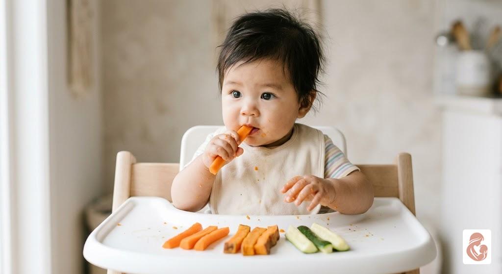 Bé tự bốc thức ăn khi ăn dặm